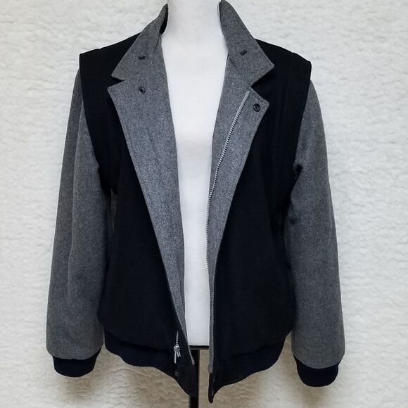 Vintage 80s Horizon Outerwear Black Gray Wool Filled Puffer Bomber Jacket Medium - Picture 16 of 16